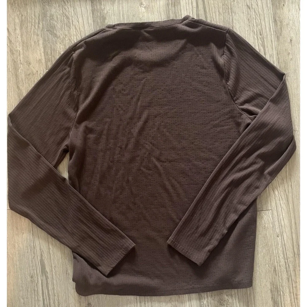 Splendid Brown Long Sleeve Ribbed Shirt Size L